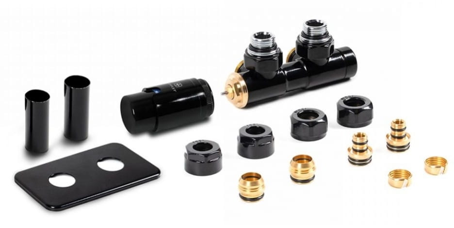  TWINS ALL IN ONE (czarny połysk) - Zestaw termostatyczny kątowy (LEWY)